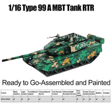Load image into Gallery viewer, 1/16 Type 99A Main Battle RC Tank